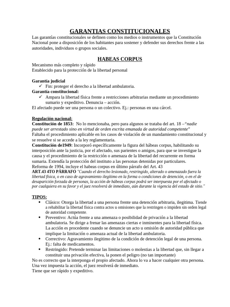 Garantias Constitucionales | PDF | Habeas corpus | Derecho Constitucional