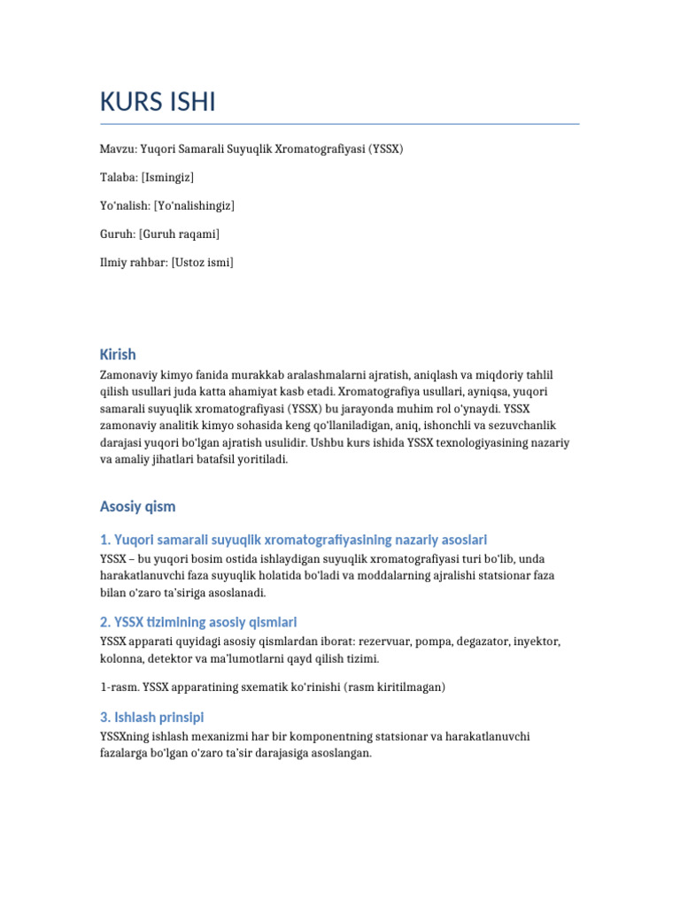 YSSX Kurs Ishi Rasmsiz | PDF
