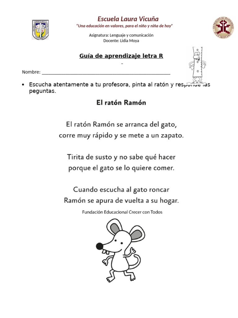 Guía de Aprendizaje: Letra R para Niños | PDF | Aprendizaje ...