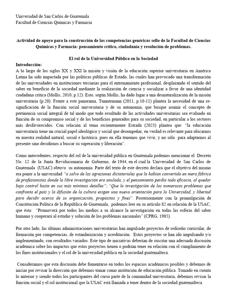 Rol de la USAC en la sociedad guatemalteca | PDF | Guatemala | Universidad