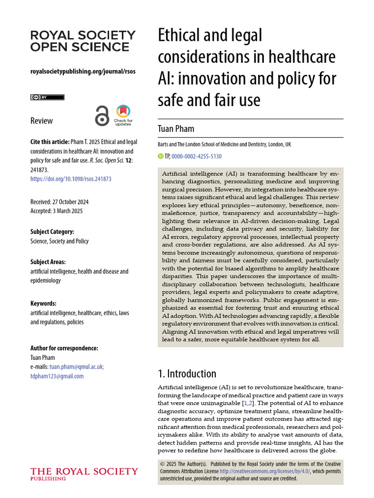 Ethical and Legal Aspects of Healthcare AI | PDF | Artificial ...