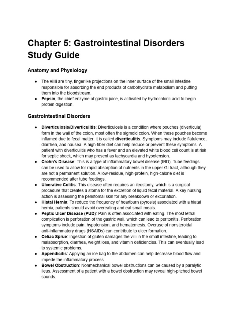 Gastrointestinal Disorders Study Guide | PDF | Gastrointestinal Tract ...