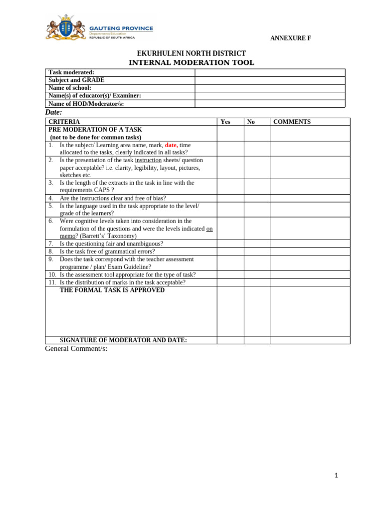2019 Moderation Tool Sbas Eng Internal Annexure F | PDF | Cognition ...