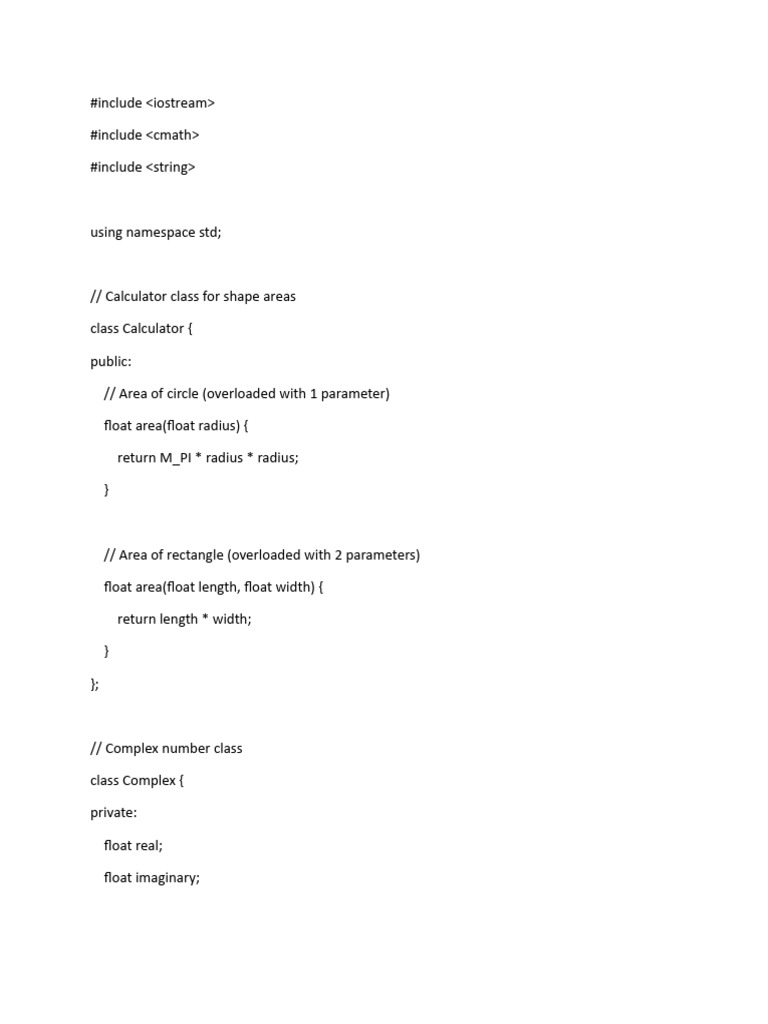 C++ Shape Area and Complex Number Calculator | PDF | Object Oriented ...