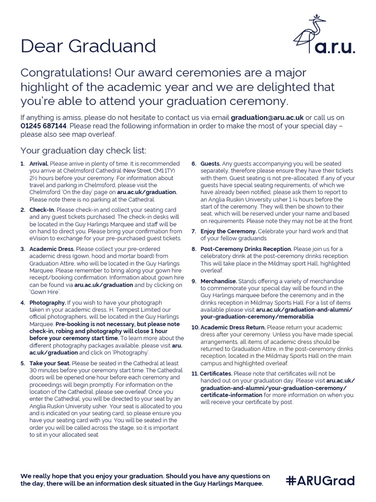 ARU Graduation Day Checklist | PDF