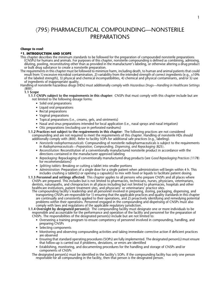 USP 795 Nonsterile Compounding Standards | PDF | Pharmaceutical ...
