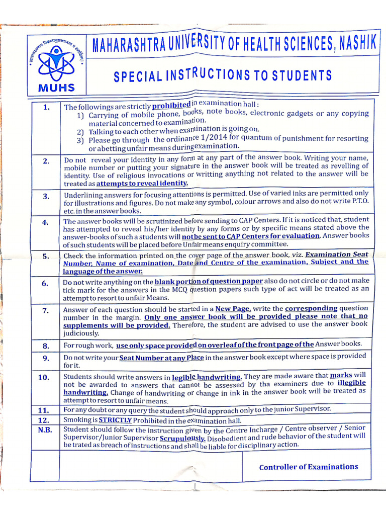 Instructions To Students | PDF