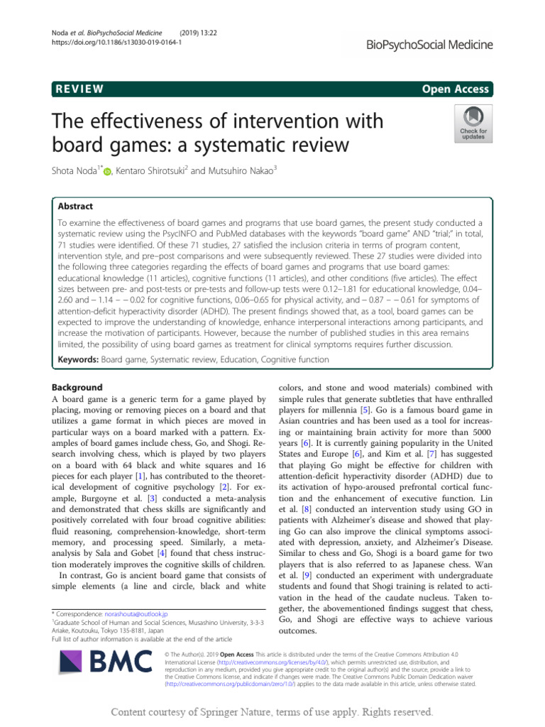 Effectiveness of Board Game Interventions | PDF | Systematic Review ...