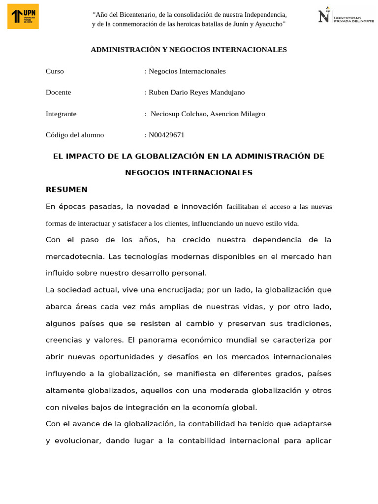 Impacto de la Globalización en Negocios | PDF | Globalización ...