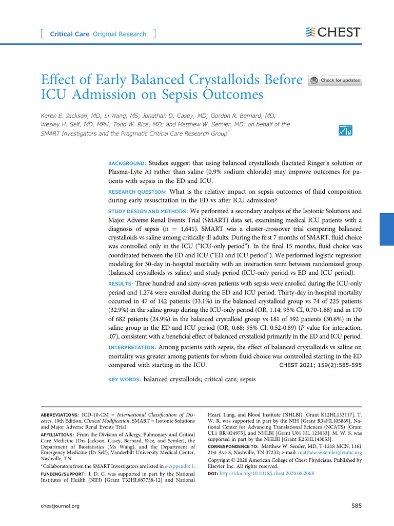 Impact of Crystalloids on Sepsis Mortality | PDF | Sepsis | Saline ...