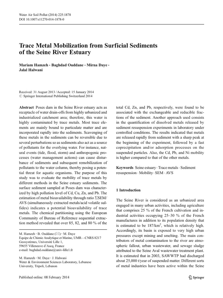 Trace Metal Mobilization From Surficial Sediments | PDF | Iron | Manganese