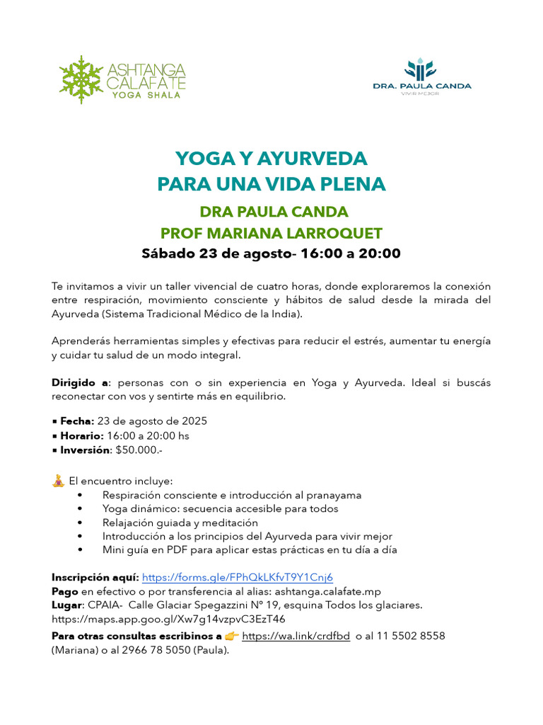 Taller de Yoga y Ayurveda 2025 | PDF