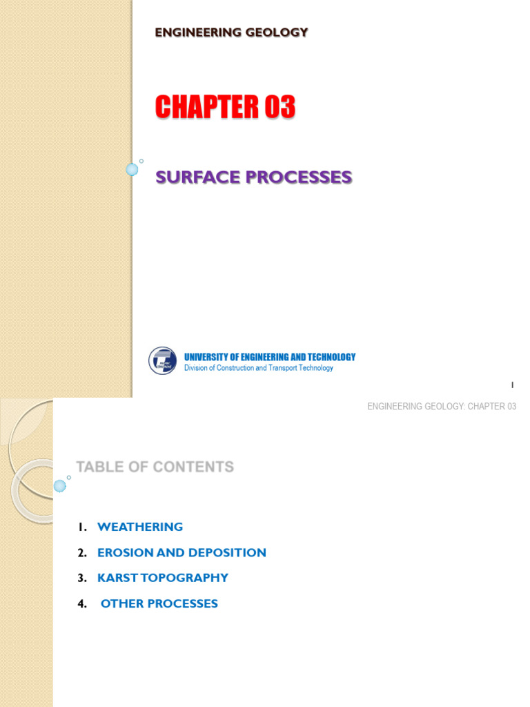 Surface Processes in Engineering Geology | PDF | Weathering | River Delta