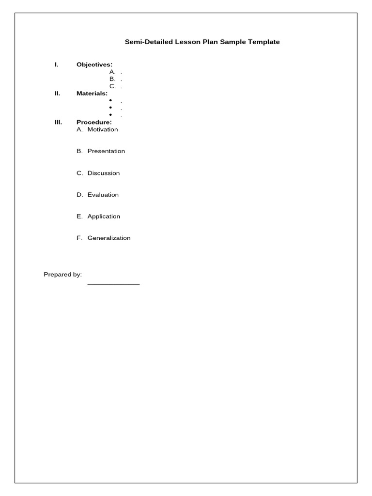 Semi Detailed Lesson Plan Sample Template | PDF