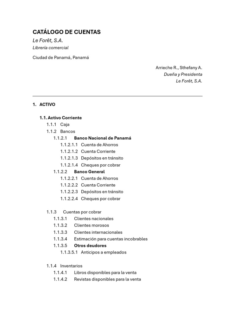 Catálogo de Cuentas Le Forêt, S.A. | PDF | Bancos | Negocios económicos