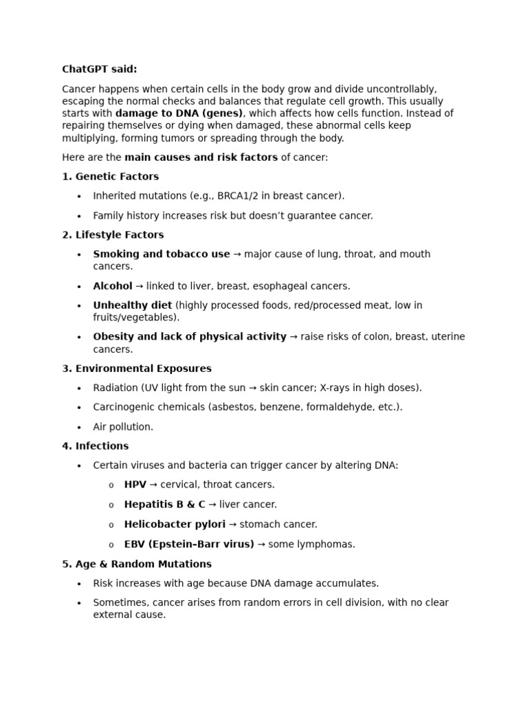 Causes and Risk Factors of Cancer | PDF