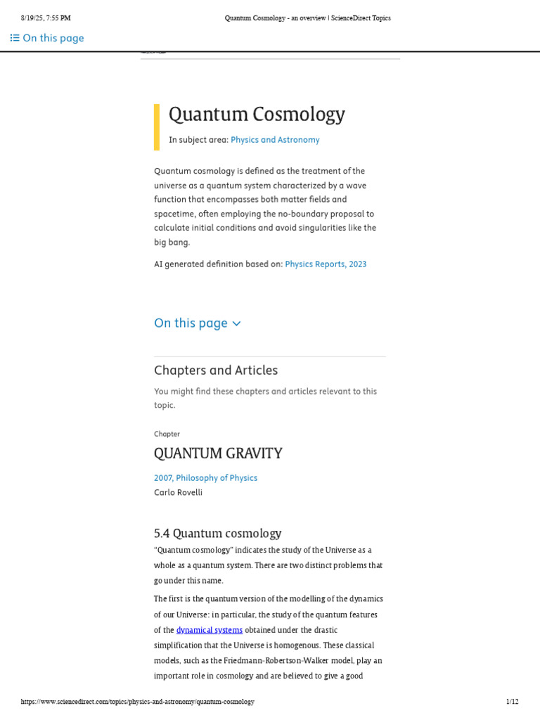 Quantum Cosmology Overview and Concepts | PDF | Universe | Quantum ...