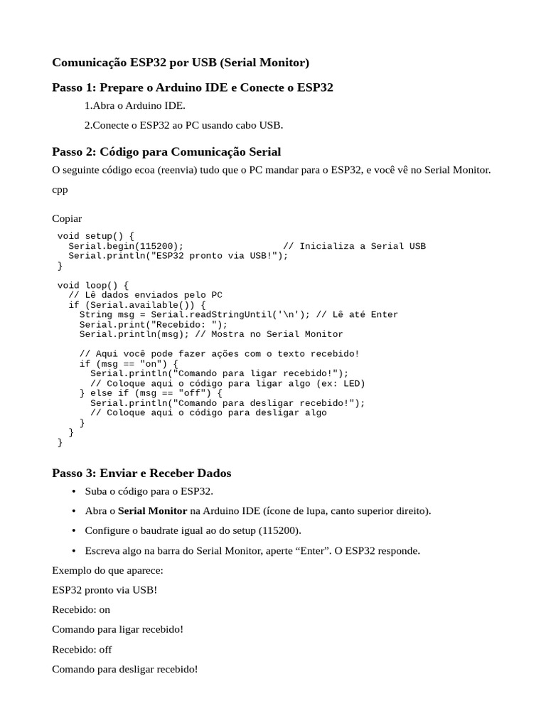 Comunicação USB com ESP32 via Serial | PDF