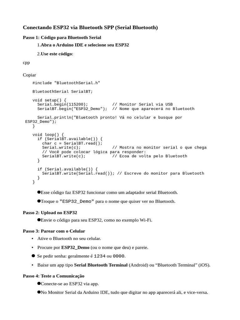 Conexão Bluetooth com ESP32 SPP | PDF