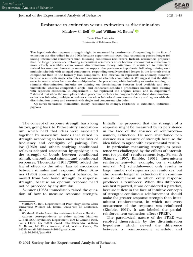 Discrimination Theory in Extinction Resistance | PDF | Reinforcement ...