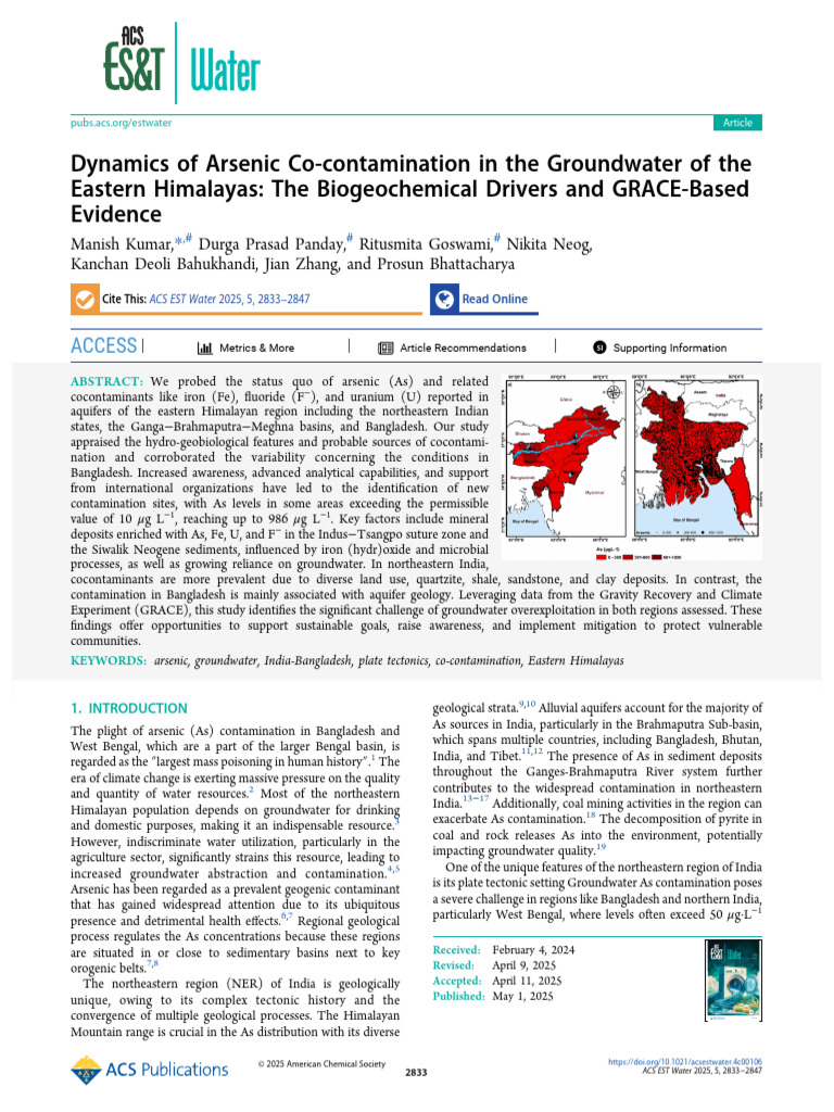 Dynamics of Arsenic Co-Contamination in The Groundwater of The Eastern ...