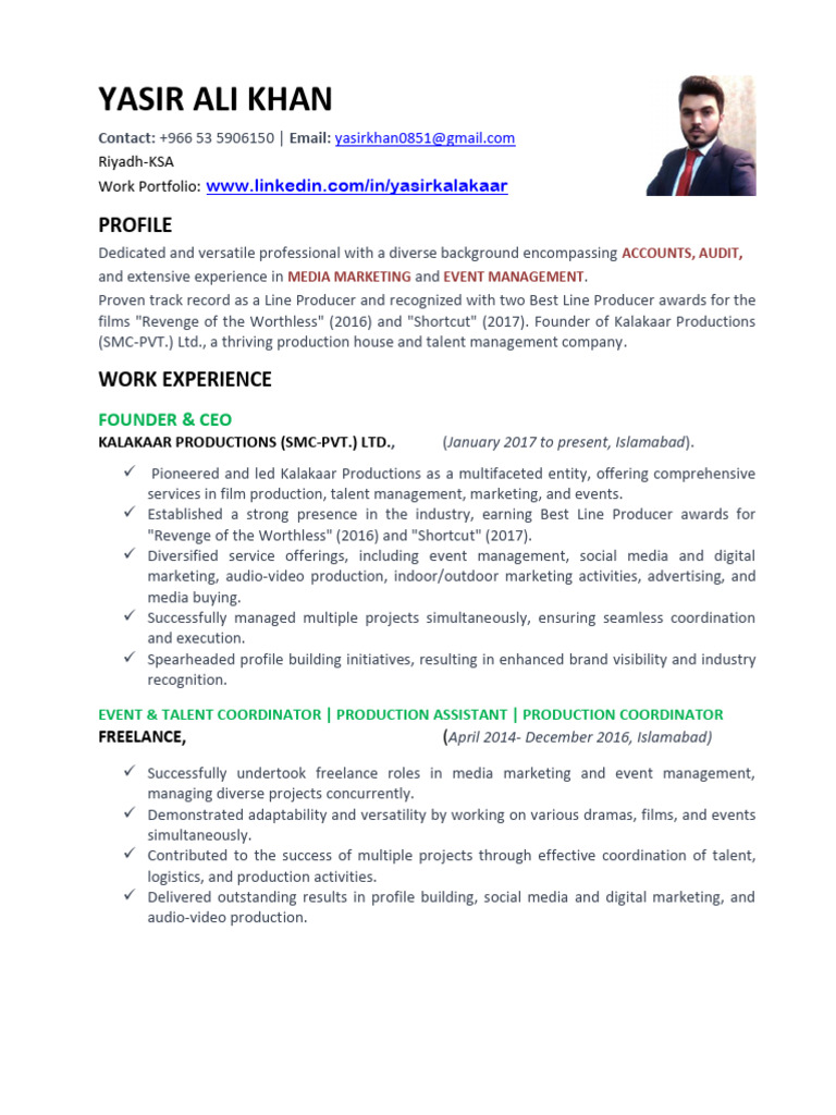 Yasir Ali Khan: Media & Marketing Expert | PDF | Audit | Accounting