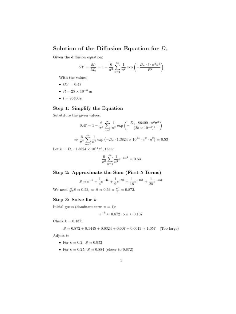 Diffusion Equation Solution Steps | PDF