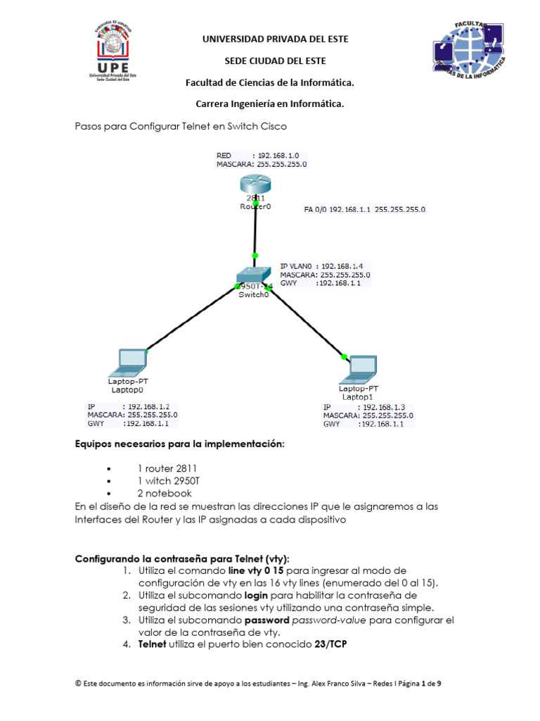 Configuración de Telnet y SSH en Cisco | PDF | Dirección IP | Enrutador ...