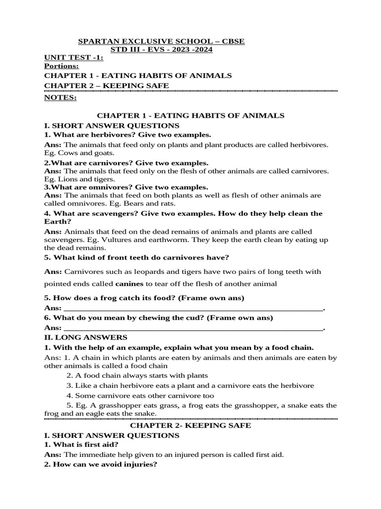 Notes STD 3 - 23 - 24 | PDF | Foods | Zoology