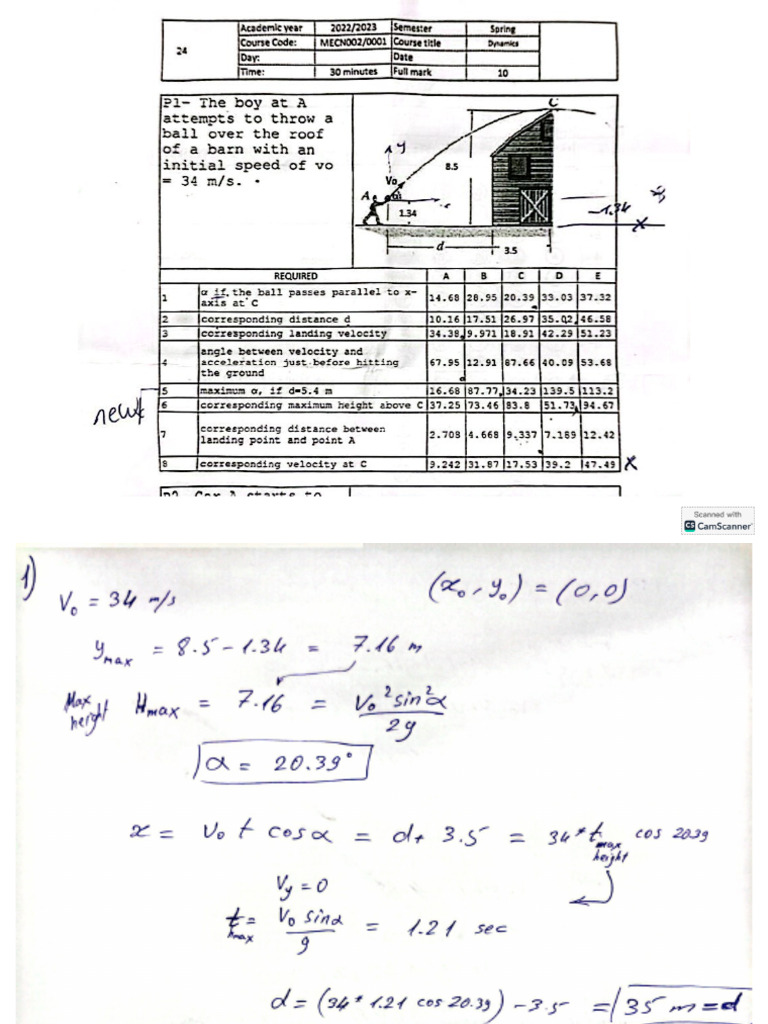 Dynamics Projectiles Problems | PDF