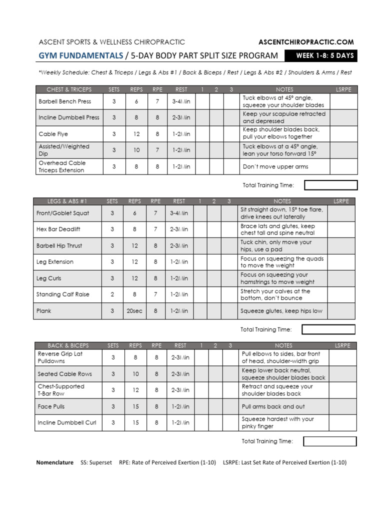 5-Day Body Part Split Workout Plan | PDF | Weight Training ...