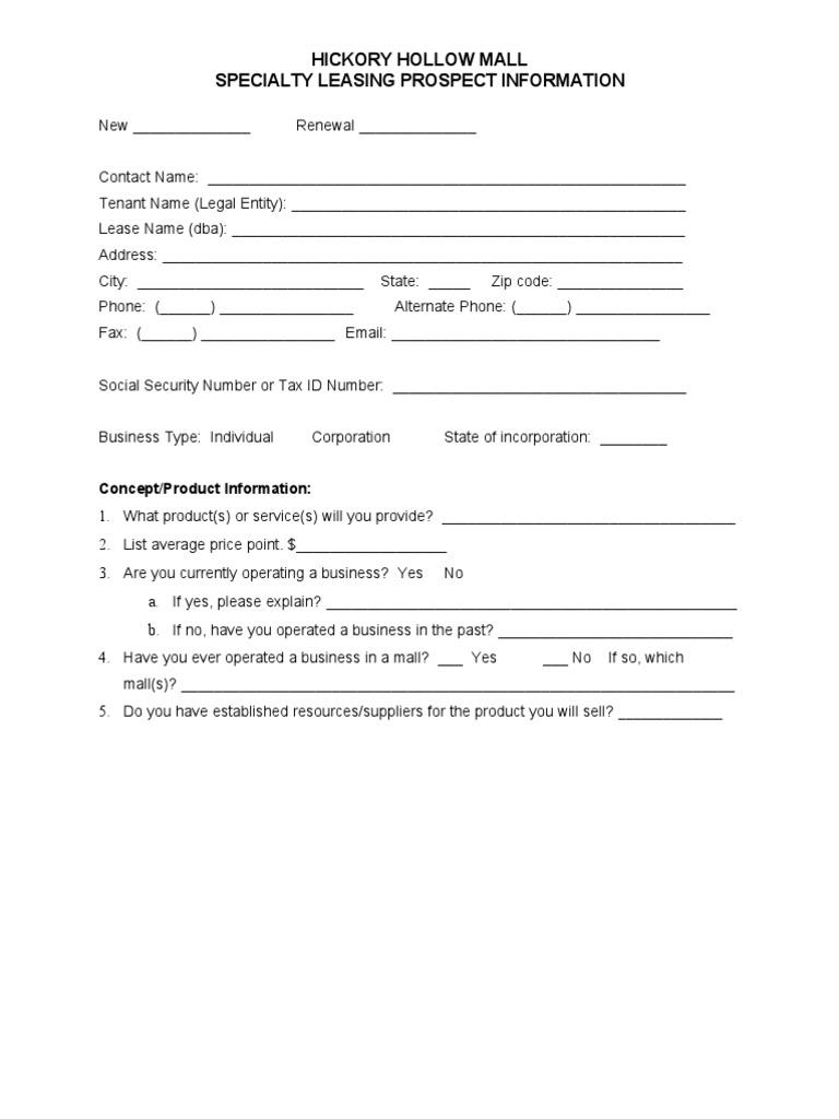 Hickory Hollow Mall Leasing Inquiry Form | PDF