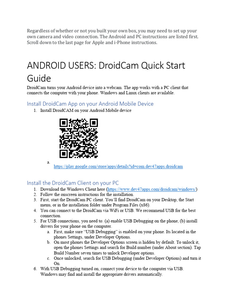 DroidCam USB Setup Guide | PDF | Smartphone | Android (Operating System)