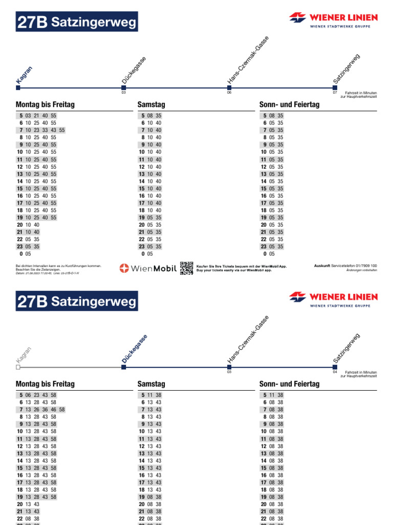 Fahrplan Citybus 27b Kagran Satzingerweg | PDF