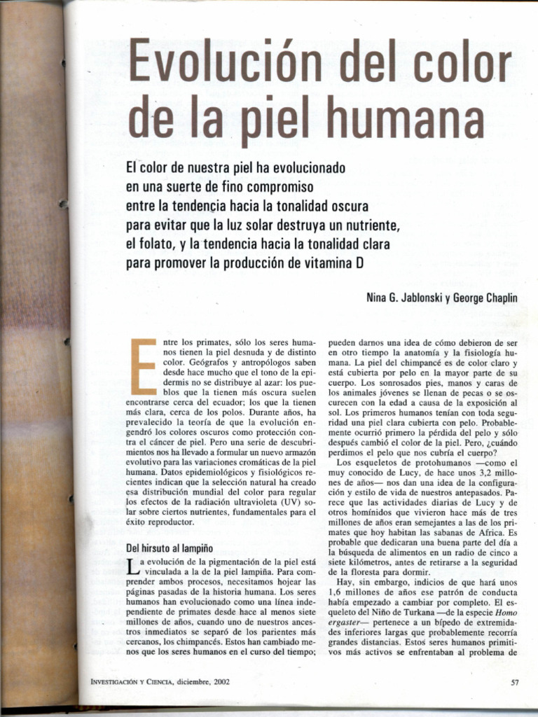 Evolución del color de piel humana | PDF | Ultravioleta | Biología