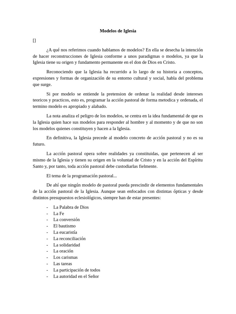 Modelos de Acción Pastoral en la Iglesia | PDF | Iglesia Católica | Fe
