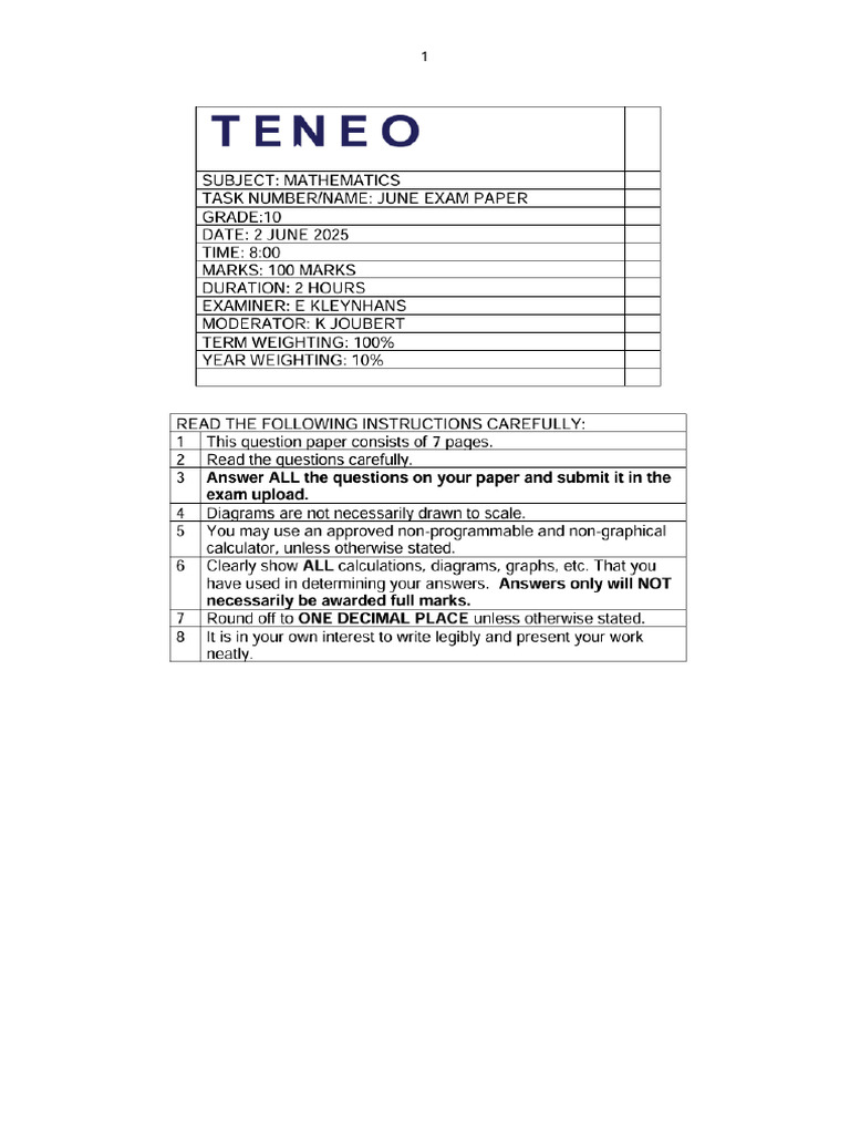 Grade 10 Maths Functions Test Paper | PDF | Mathematics | Mathematical ...