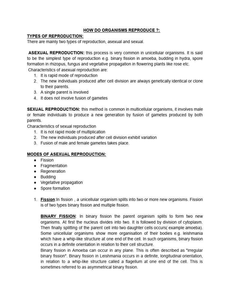 Types of Reproduction in Organisms | PDF | Fertilisation | Flowers