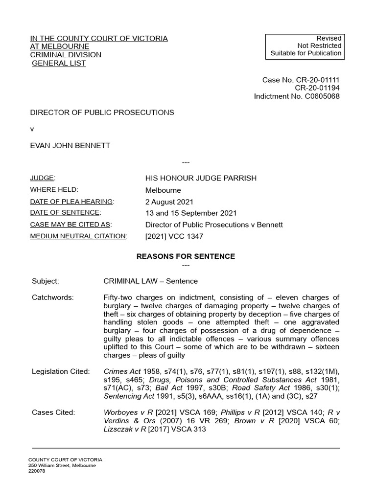 Bennett Sentencing for Multiple Crimes | PDF | Theft | Bail