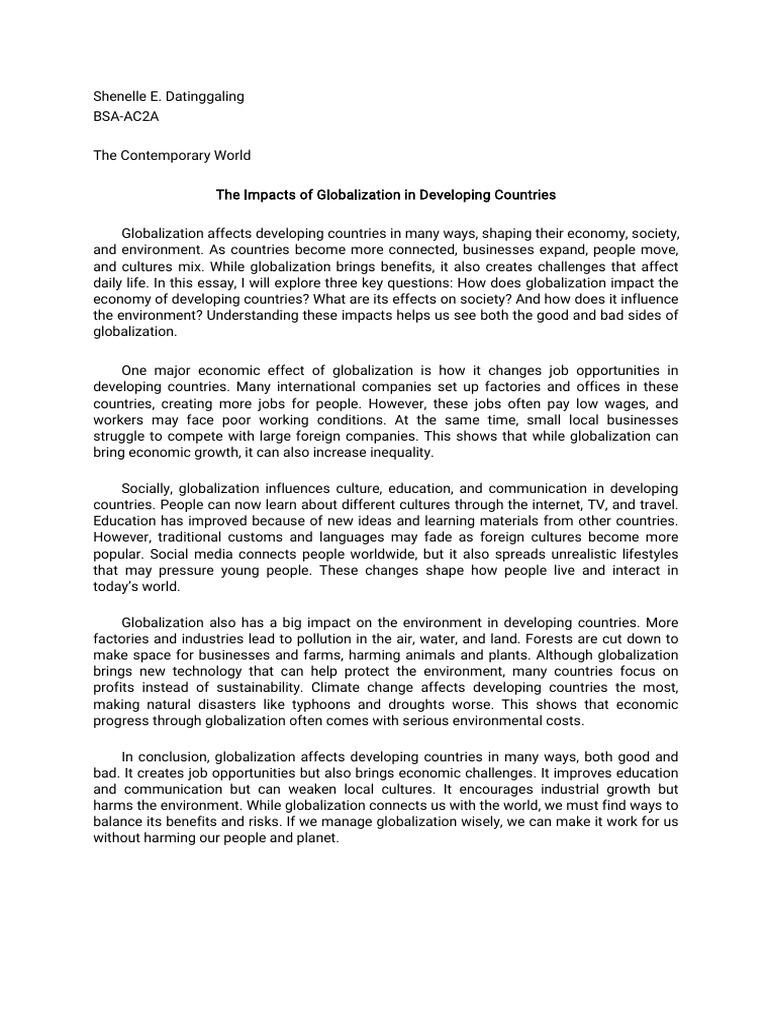 Globalization's Impact on Developing Nations | PDF | Globalization ...