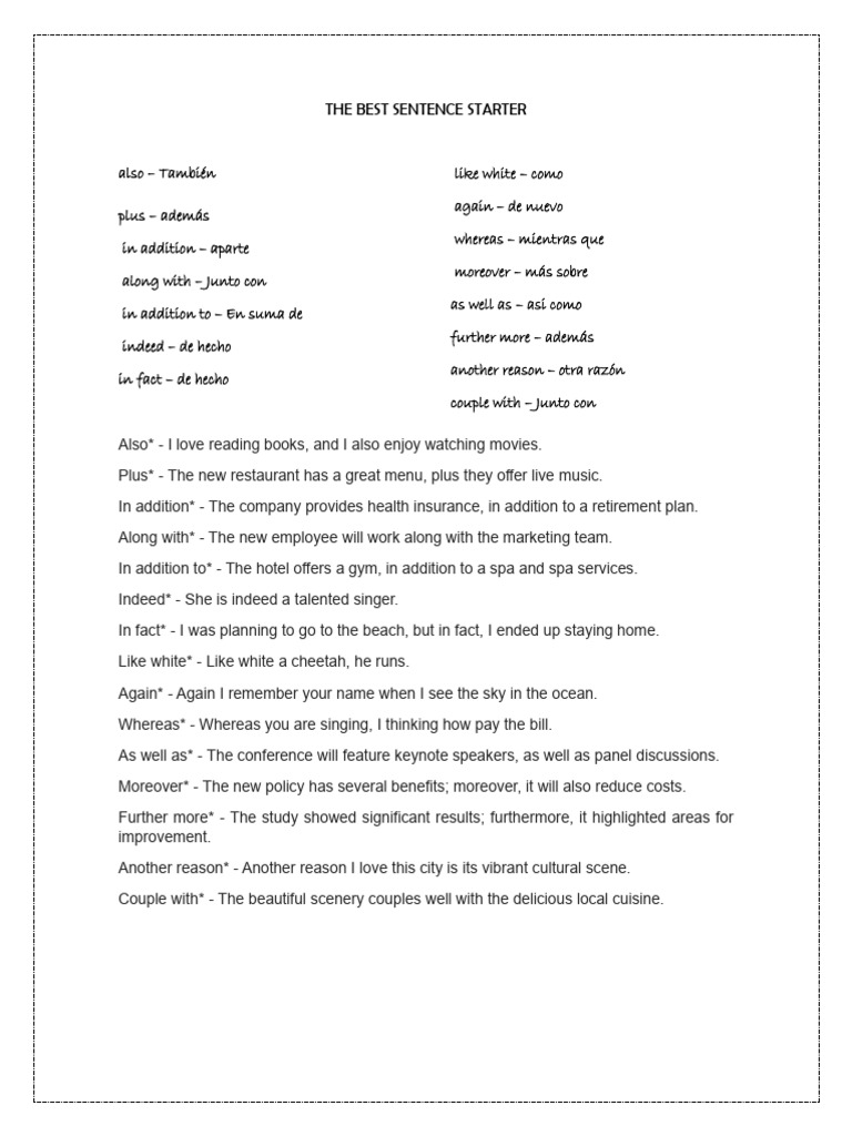 Essential Sentence Starters and Connectors | PDF