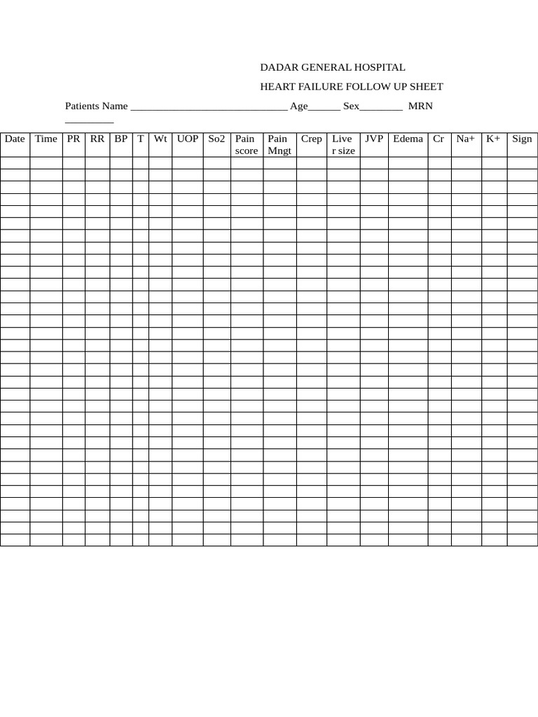 Heart Failure Follow-Up Sheet | PDF