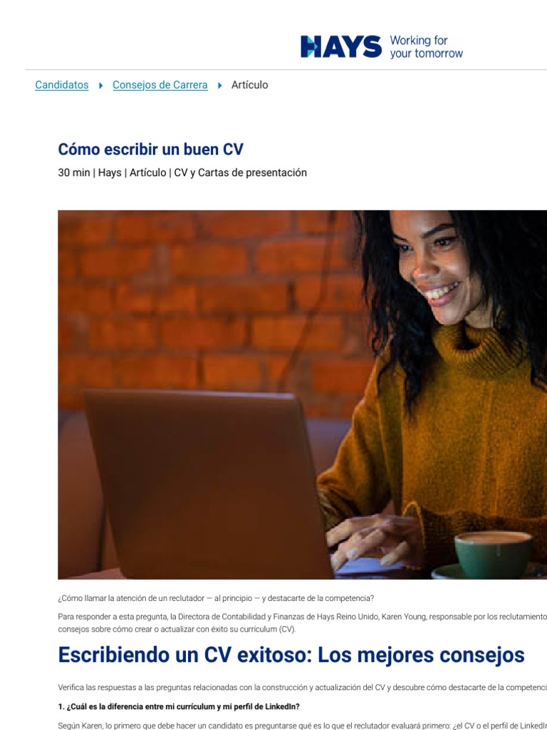 Cómo Escribir Un Buen CV - Hays PDF | PDF | Blog