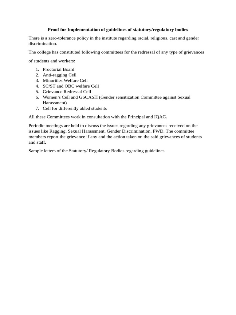 Proof For Implementation of Guidelines of Statutory | PDF