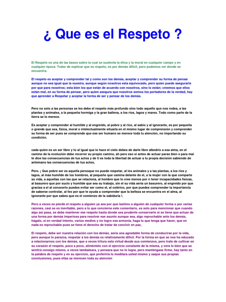 Definición y Valor del Respeto | PDF | Libre albedrío | Moralidad