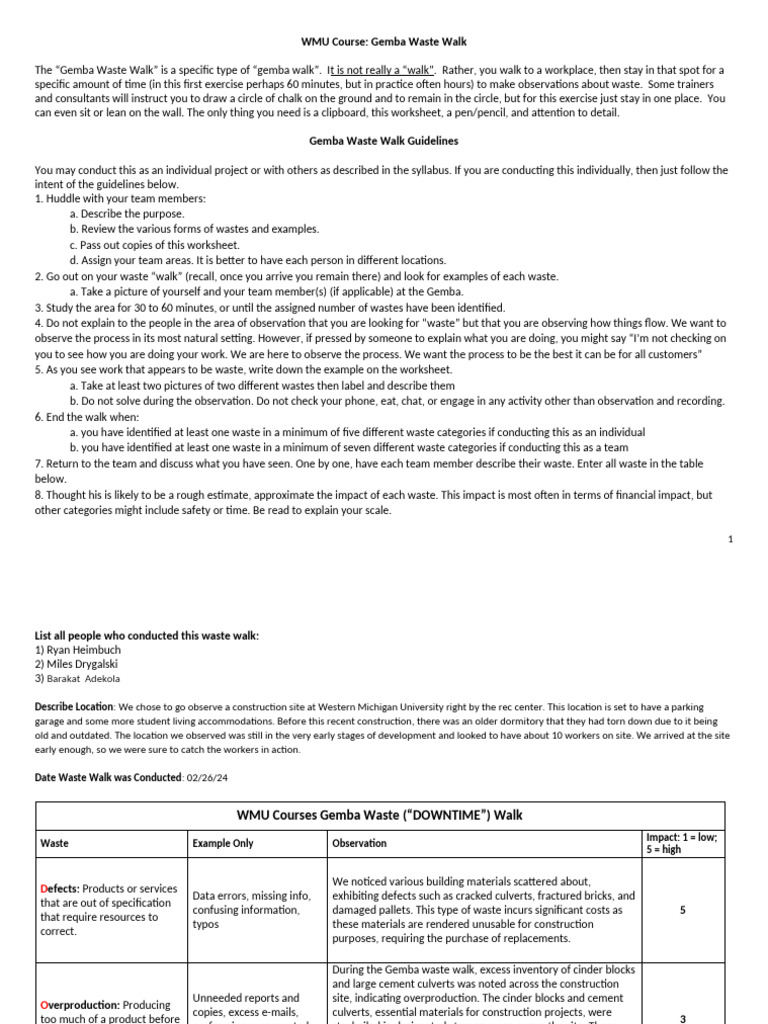 Gemba Waste Walk Guidelines at WMU | PDF | Inventory | Crane (Machine)