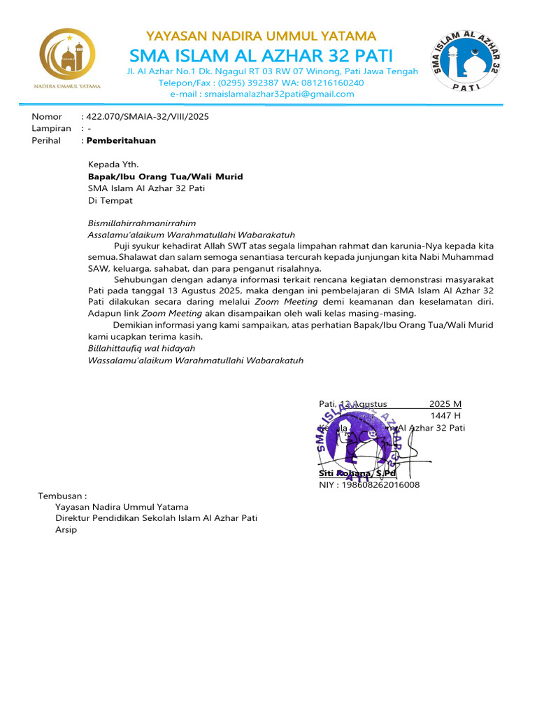 Pembelajaran Daring di SMA Al Azhar 32 Pati | PDF