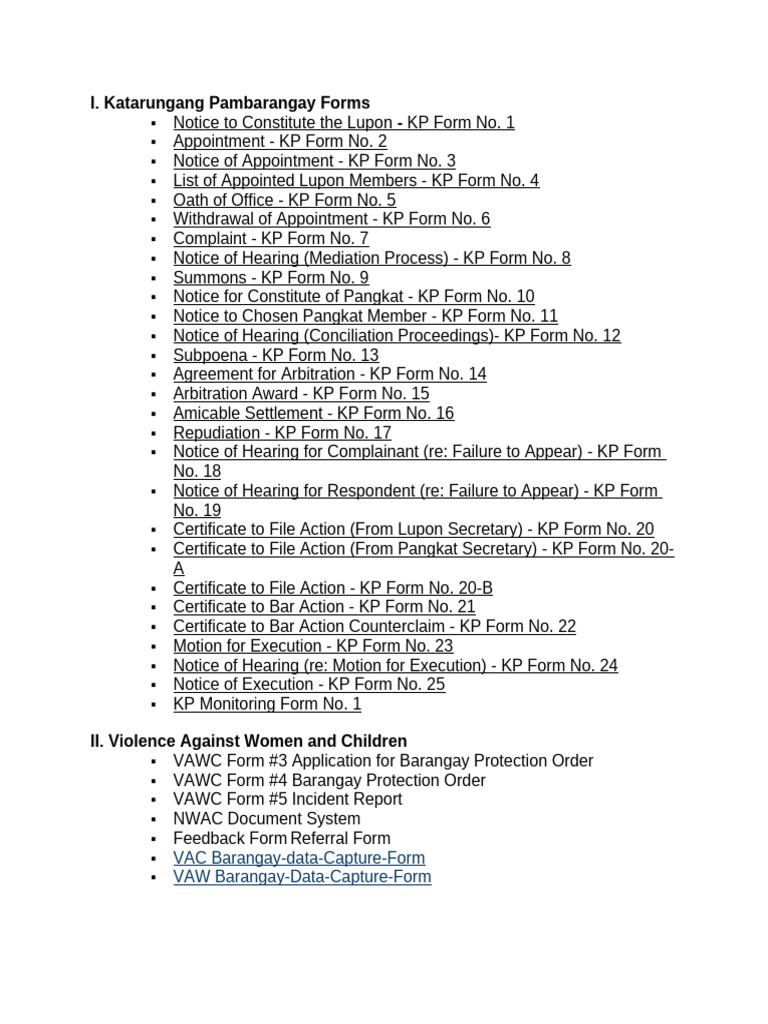 Katarungang Pambarangay Forms Guide | PDF