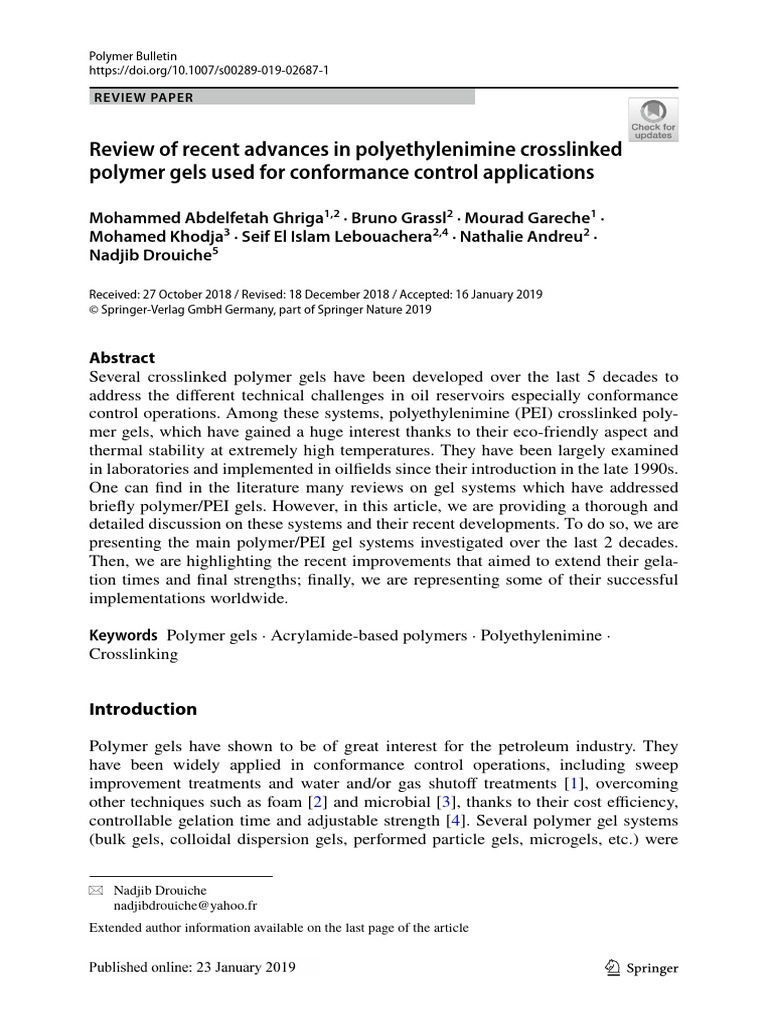 Advances in PEI Crosslinked Polymer Gels | PDF | Gel | Cross Link