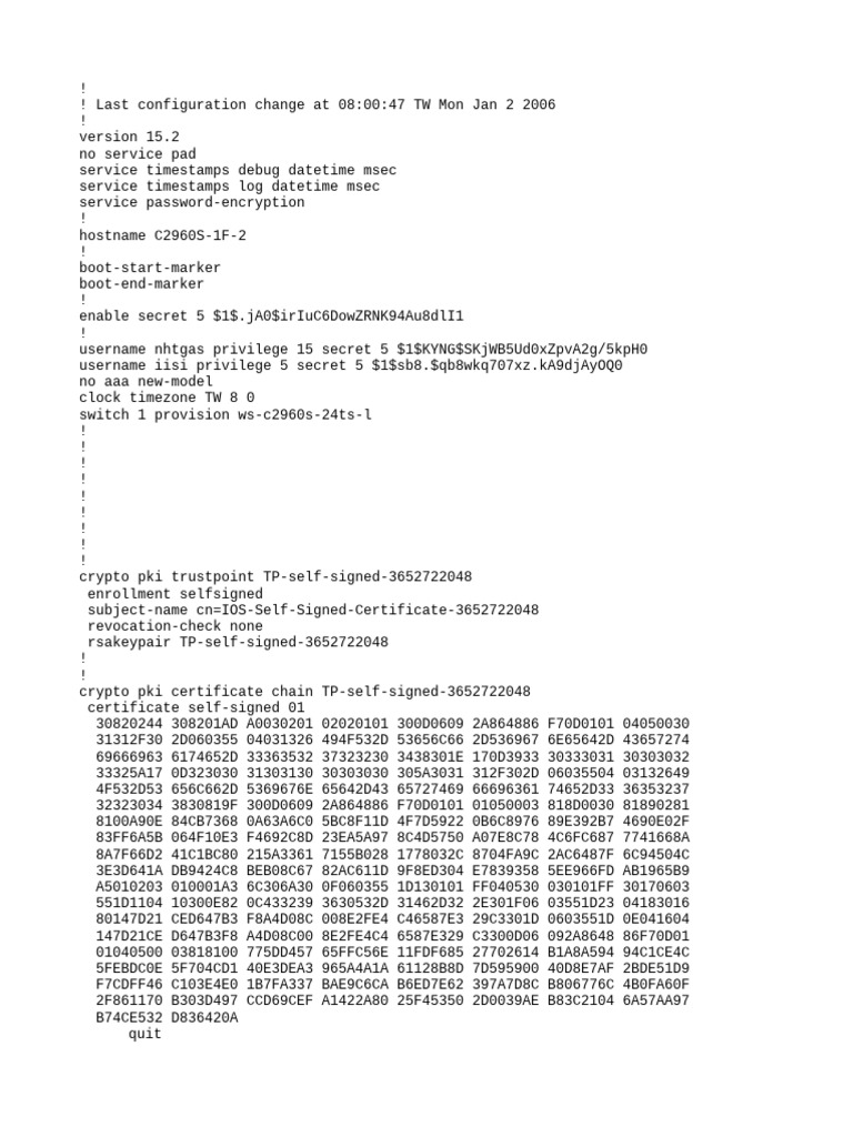 0942.Config.C2960S 1F 2 | PDF | Login | Internet